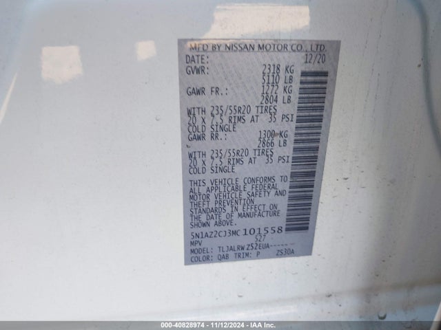 5N1AZ2CJ3MC101558 Nissan Murano Sl Fwd
