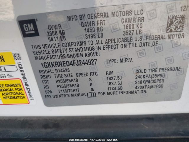 1GKKRNED4FJ244927 GMC Acadia Sle-1