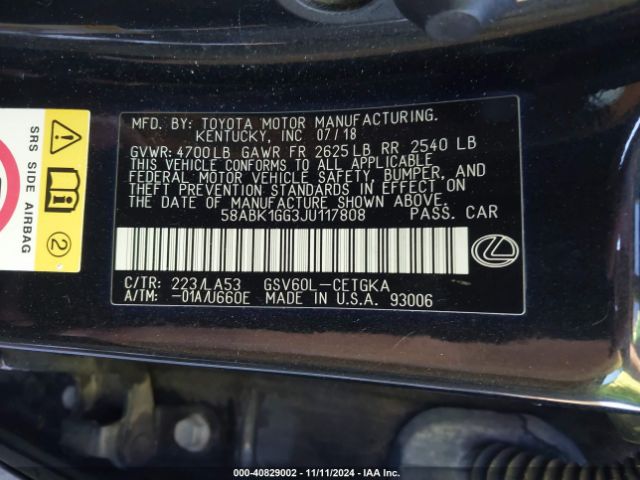 58ABK1GG3JU117808 Lexus ES 350