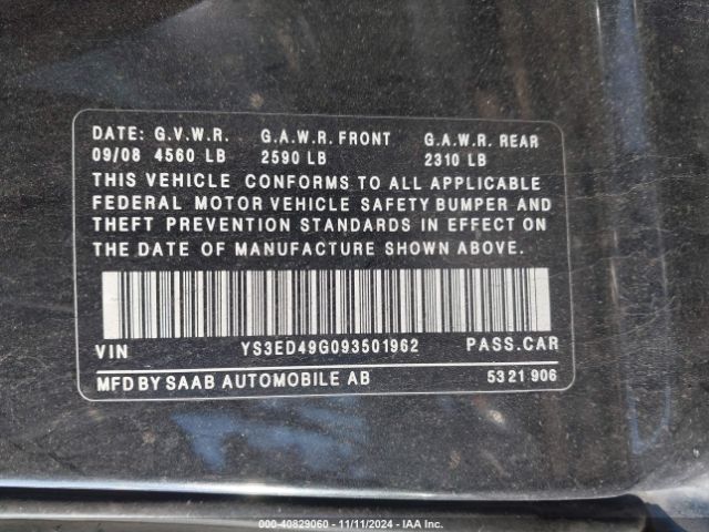 2009 SAAB 9-5 YS3ED49G093501962 Photo 8