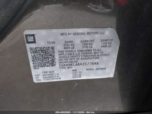 1GKKNKLA6KZ177648 GMC Acadia Sle-1