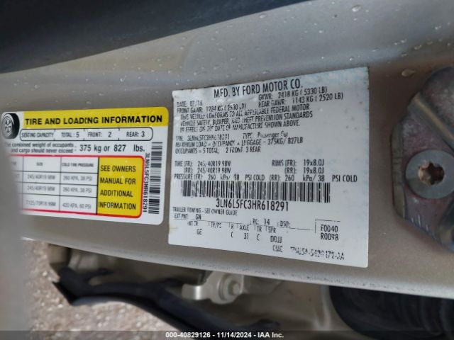 3LN6L5FC3HR618291 Lincoln Mkz Reserve
