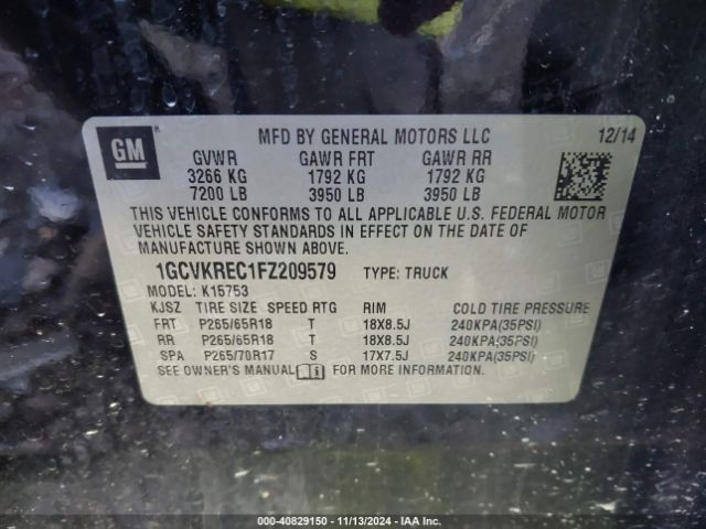 1GCVKREC1FZ209579 Chevrolet Silverado 1500 2lt