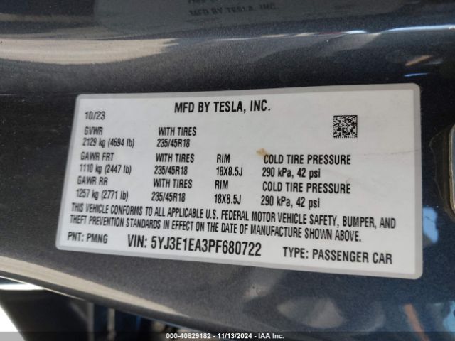 5YJ3E1EA3PF680722 Tesla Model 3 Rear-wheel Drive