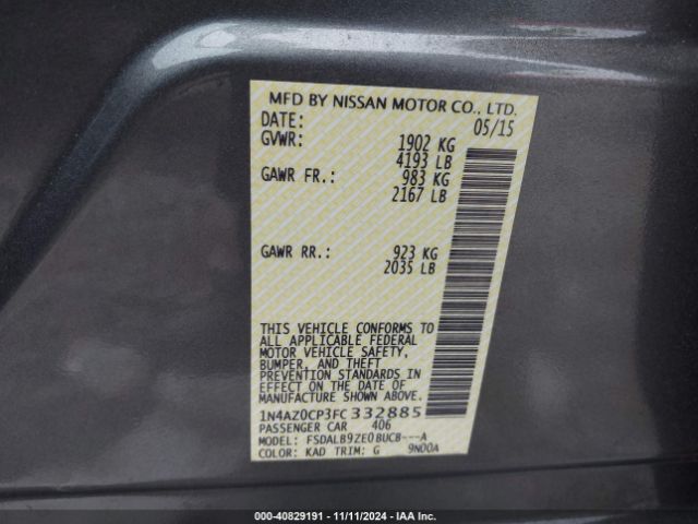 1N4AZ0CP3FC332885 Nissan LEAF S