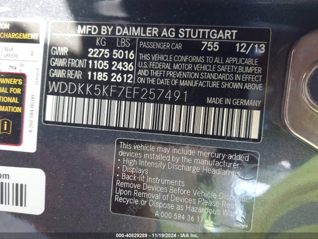 Mercedes-Benz E 350 2014 WDDKK5KF7EF257491 Image 9