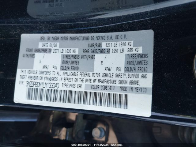 3MZBPBDM1LM133040 Mazda Mazda3 Preferred Package