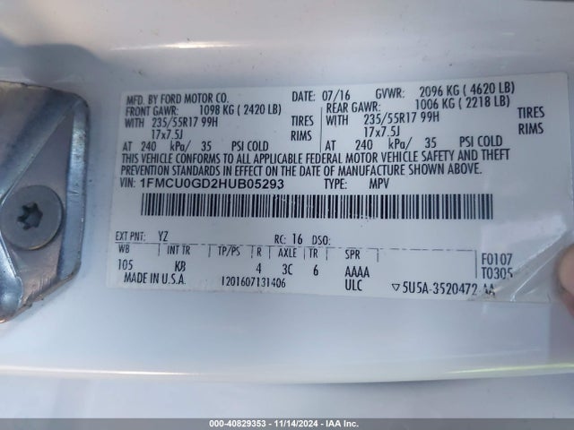 Ford ESCAPE SE 2017 1FMCU0GD2HUB05293 Image 8