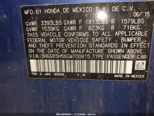 3HGGK5H56GM700815 Honda FIT LX