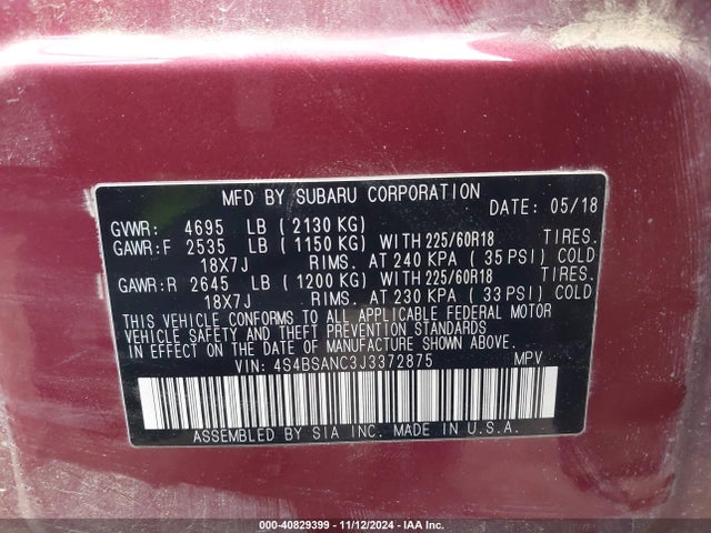 4S4BSANC3J3372875 Subaru Outback 2.5i Limited