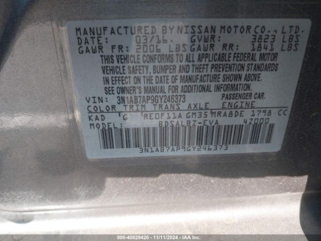 3N1AB7AP9GY246373 Nissan Sentra Fe+ S/s/sl/sr/sv