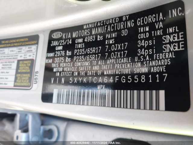 5XYKTCA64FG558117 KIA SORENTO LX