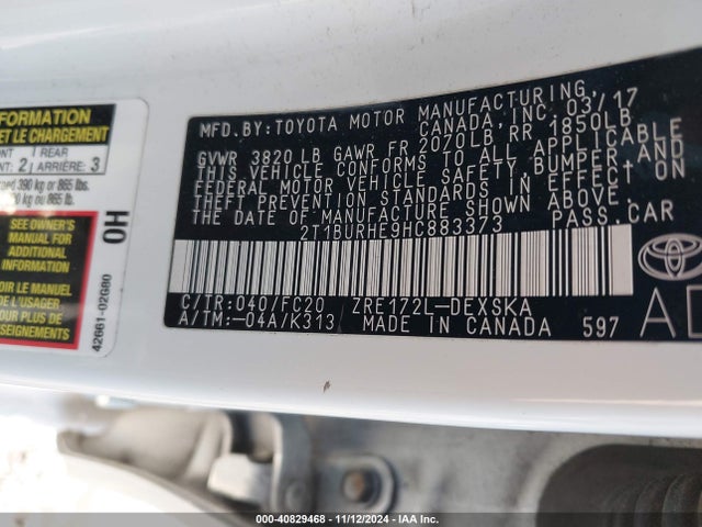 Toyota COROLLA SE 2017 2T1BURHE9HC883373 Image 9