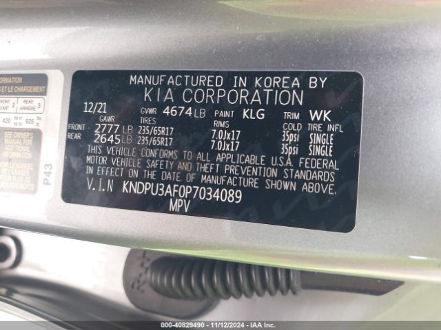 KNDPU3AF0P7034089 KIA Sportage Lx