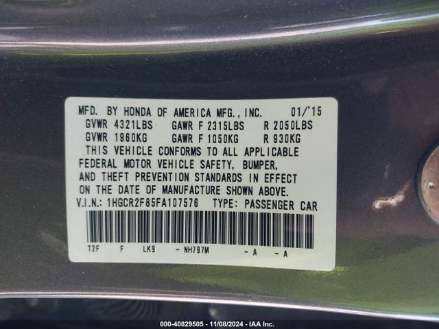 Honda Accord Ex-l 2015 1HGCR2F85FA107576 Image 9