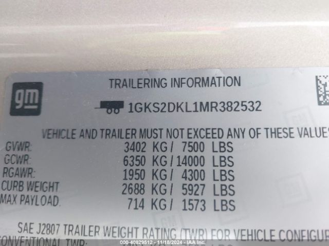 1GKS2DKL1MR382532 GMC Yukon 4wd Denali