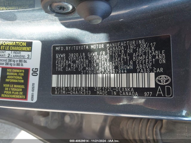Toyota COROLLA LE 2018 2T1BURHE7JC967844 Image 9
