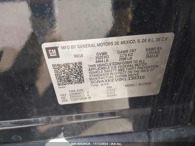 Chevrolet EQUINOX LT 2019 3GNAXKEV8KL130315 Image 9