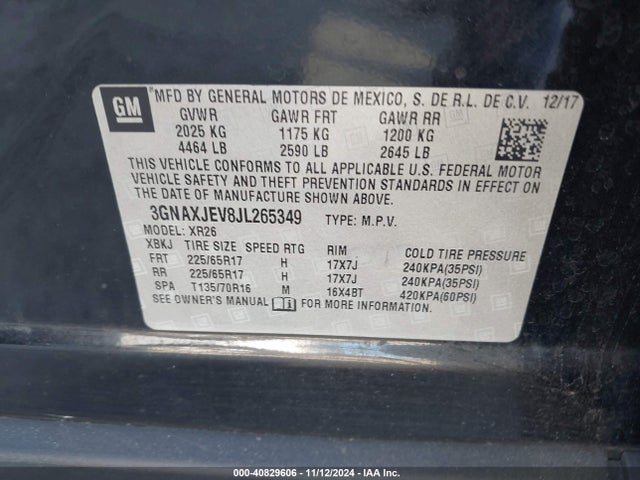 Chevrolet EQUINOX LT 2018 3GNAXJEV8JL265349 Image 9