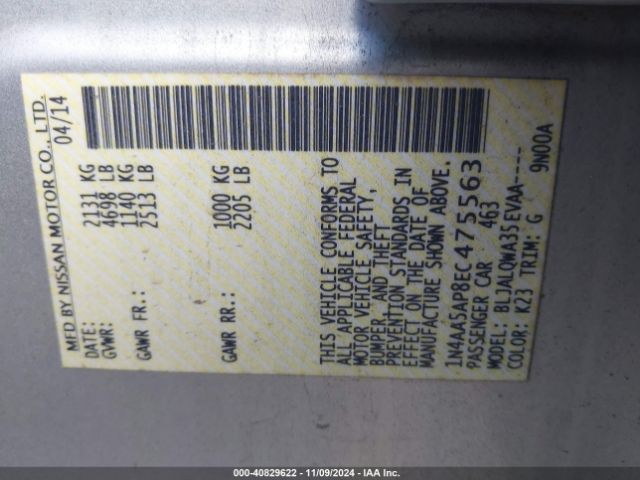 1N4AA5AP8EC475563 Nissan Maxima 3.5 S