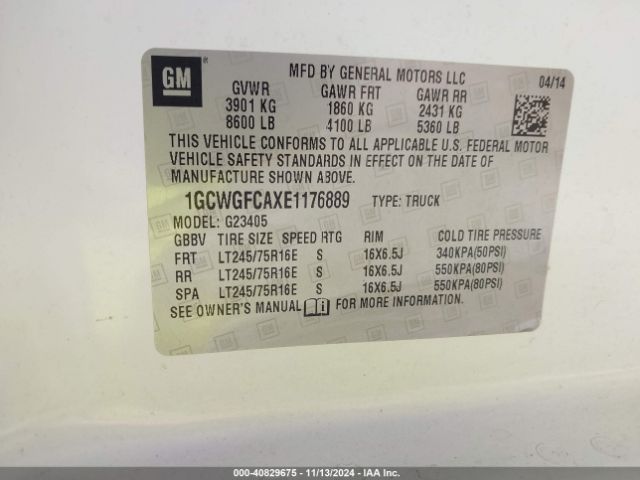 1GCWGFCAXE1176889 Chevrolet Express 2500 Work Van
