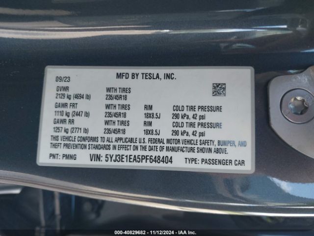 5YJ3E1EA5PF648404 Tesla Model 3 Rear-wheel Drive