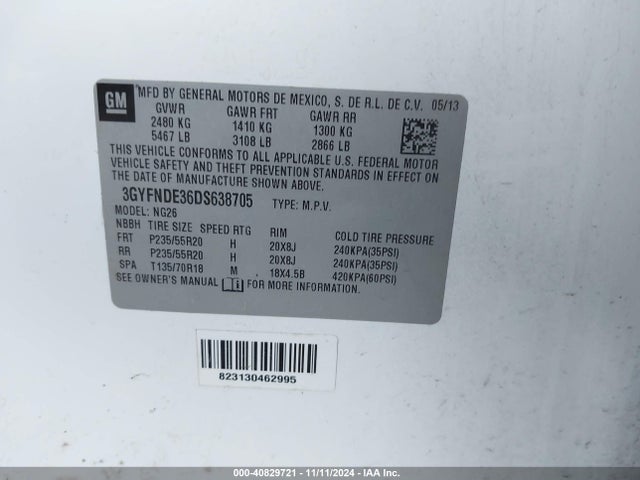 2013 CADILLAC SRX 3GYFNDE36DS638705 Photo 8