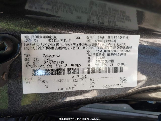 Ford FOCUS S 2017 1FADP3E21HL319366 Image 9