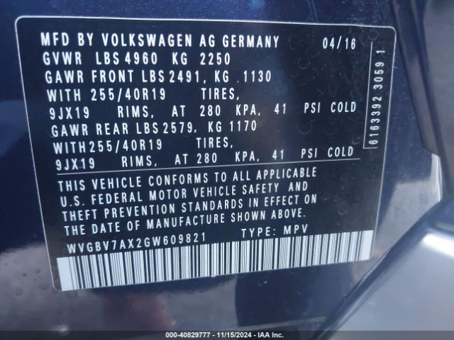 WVGBV7AX2GW609821 Volkswagen Tiguan R-line
