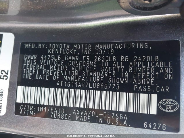 4T1G11AK7LU866773 Toyota CAMRY SE