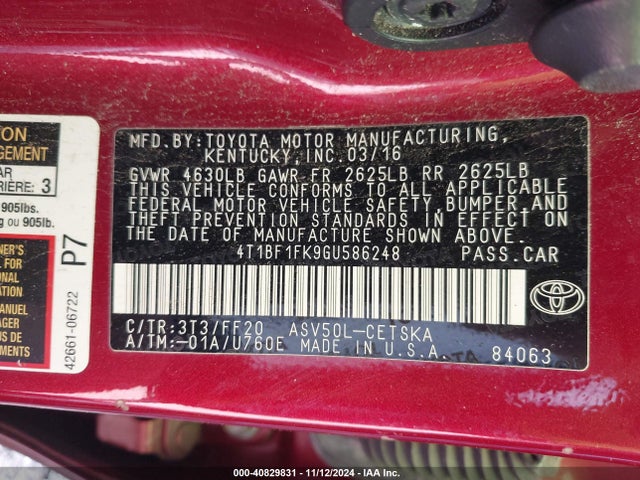 Toyota CAMRY SE 2016 4T1BF1FK9GU586248 Image 9
