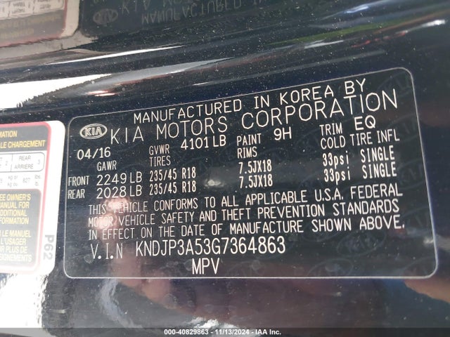 KIA SOUL + 2016 KNDJP3A53G7364863 Image 9
