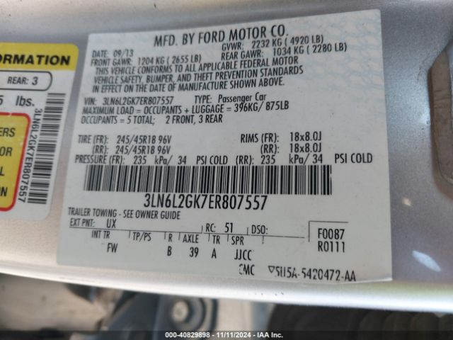 3LN6L2GK7ER807557 Lincoln MKZ