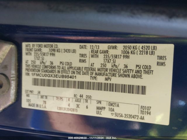1FMCU0GX3EUB95401 Ford ESCAPE SE