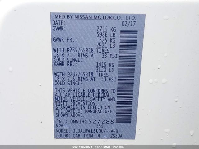 5N1DL0MN1HC527288 Infiniti QX60