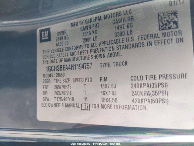 1GCHSBEA4H1194757 Chevrolet Colorado Wt