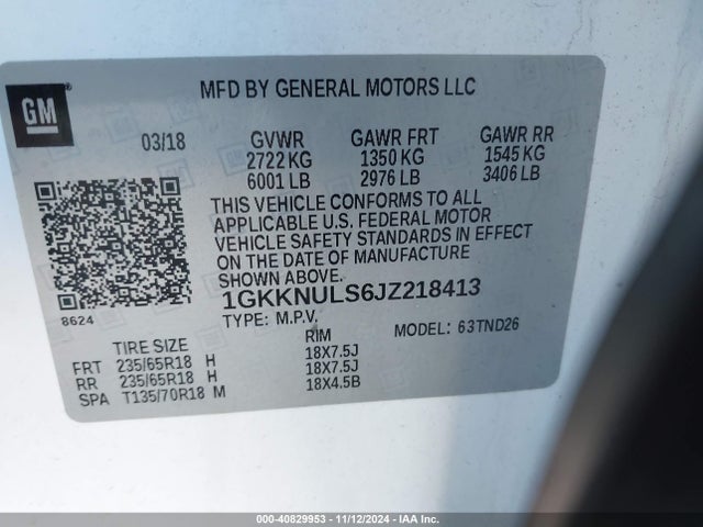 1GKKNULS6JZ218413 GMC Acadia Slt-1