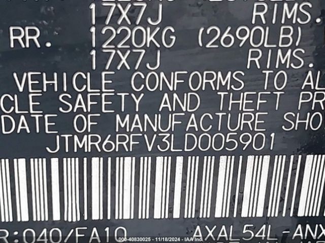 JTMR6RFV3LD005901 Toyota Rav4 Hybrid Xle