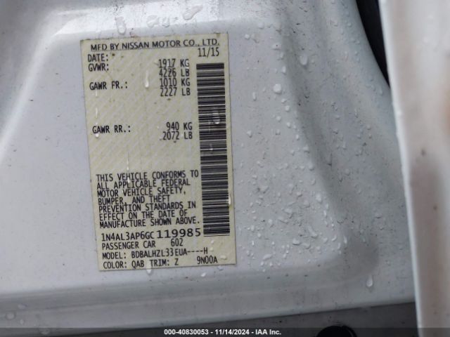 1N4AL3AP6GC119985 Nissan Altima 2.5 Sr