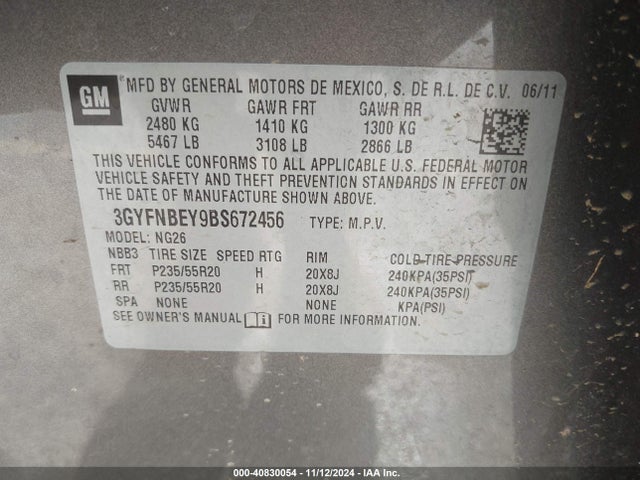 2011 CADILLAC SRX 3GYFNBEY9BS672456 Photo 8
