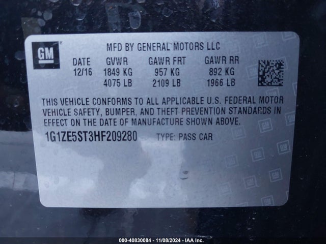 Chevrolet MALIBU 1LT 2017 1G1ZE5ST3HF209280 Image 9