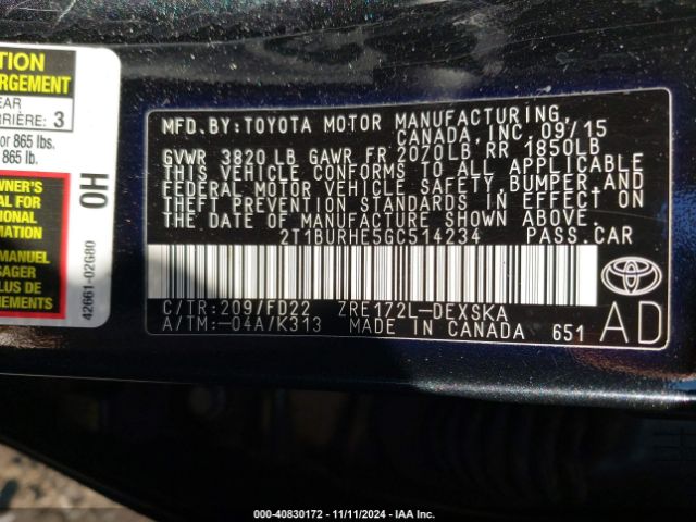 2T1BURHE5GC514234 Toyota Corolla S Plus