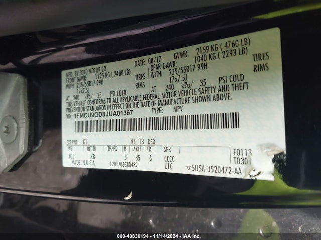 Ford ESCAPE SE 2018 1FMCU9GD8JUA01367 Image 9