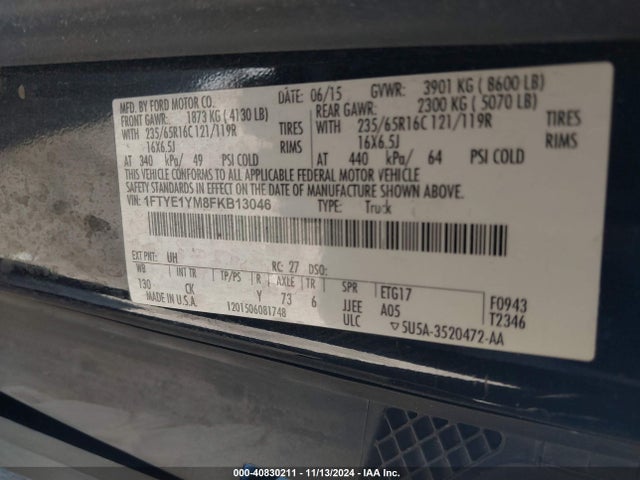 Ford Transit-150 2015 1FTYE1YM8FKB13046 Image 9