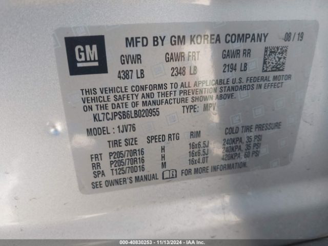 KL7CJPSB6LB020955 Chevrolet Trax Awd Lt