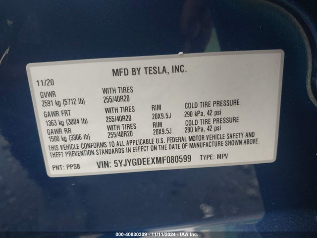 2021 TESLA MODEL Y 5YJYGDEEXMF080599 Photo 8