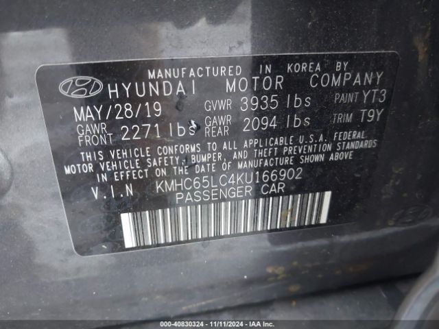 KMHC65LC4KU166902 Hyundai Ioniq Hybrid Blue