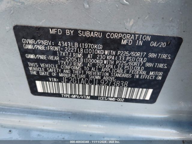 JF2GTACC1L9273838 Subaru Crosstrek Premium