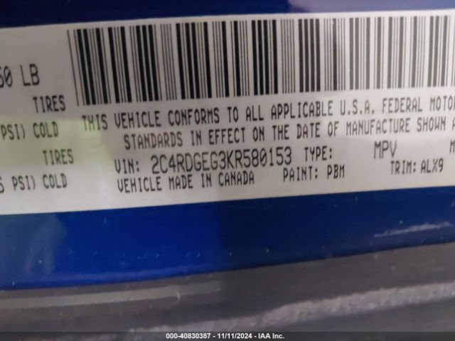 2C4RDGEG3KR580153 Dodge Grand Caravan Gt