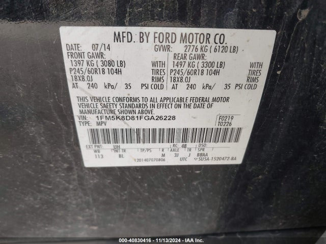Ford EXPLORER XLT 2015 1FM5K8D81FGA26228 Image 9